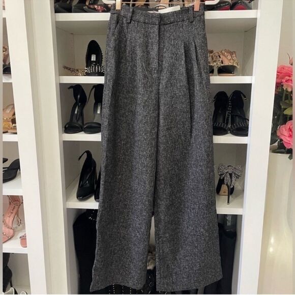 NWT ELEGANT WIDE-LEG PANTS Black melange Size 2 - Picture 14 of 15